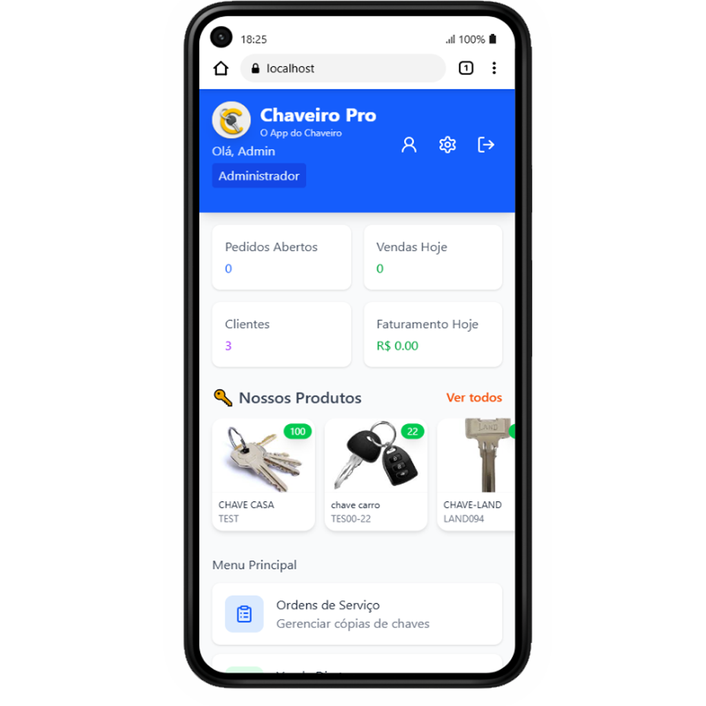 Mockup de Aplicativo Chaveiro pro